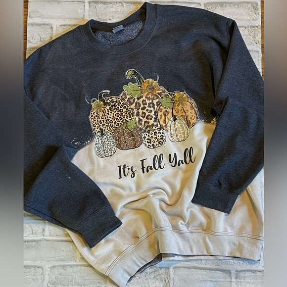 It’s FALL y’all leopard pumpkin bleached sweatshirt - Picture 1 of 2